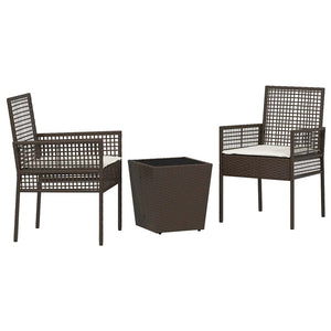 vidaXL Garden Bistro Set 3 Pieces Brown Poly Rattan