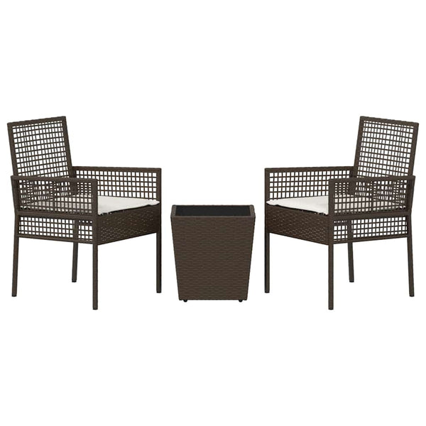 vidaXL Garden Bistro Set 3 Pieces Brown Poly Rattan