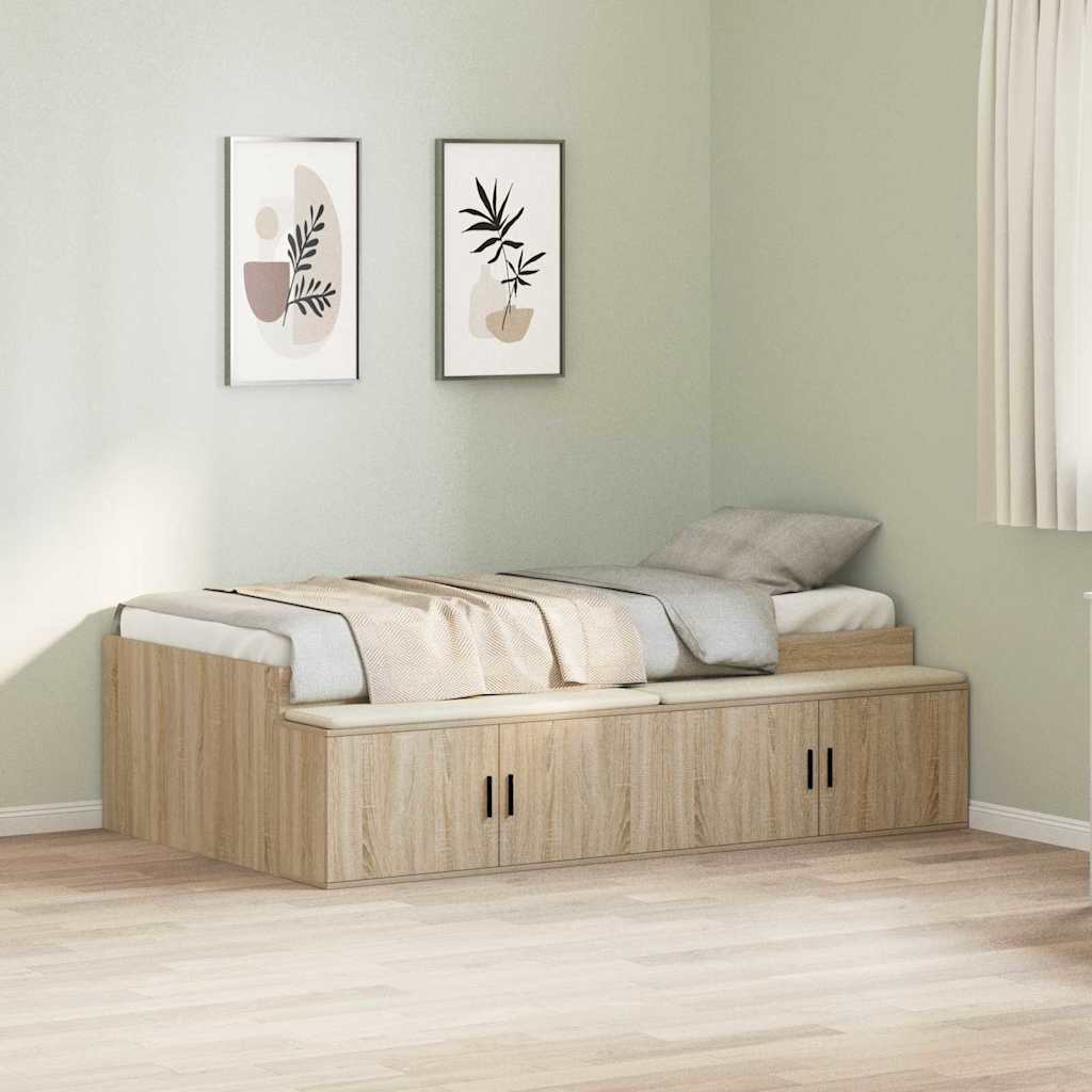 vidaXL Bed Frame with Storage Sonoma Oak 90 x 200 cm Engineered Wood