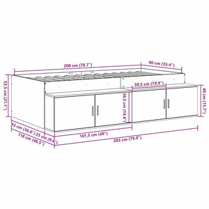 vidaXL Bed Frame with Drawers Concrete Grey 90 x 200 cm Engineered Wood