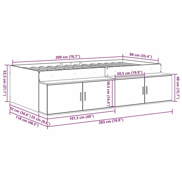 vidaXL Bed Frame with Drawers Concrete Grey 90 x 200 cm Engineered Wood