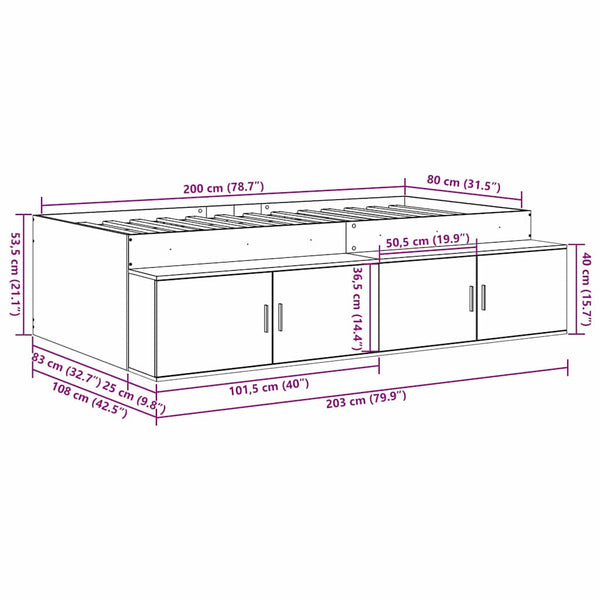 vidaXL Bed Frame Smoked Oak 80 x 200 cm Engineered Wood