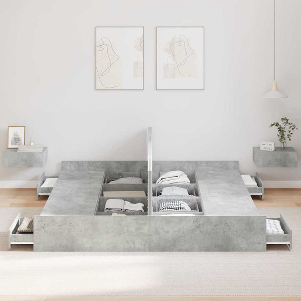 Bettgestell mit Stauraum Betongrau 200x200 cm