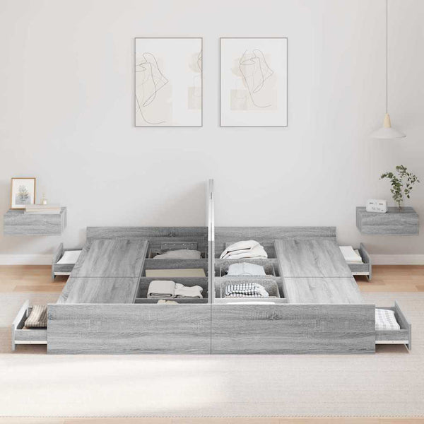 Aufbewahrungsbettgestell 200x200 Graues Sonoma