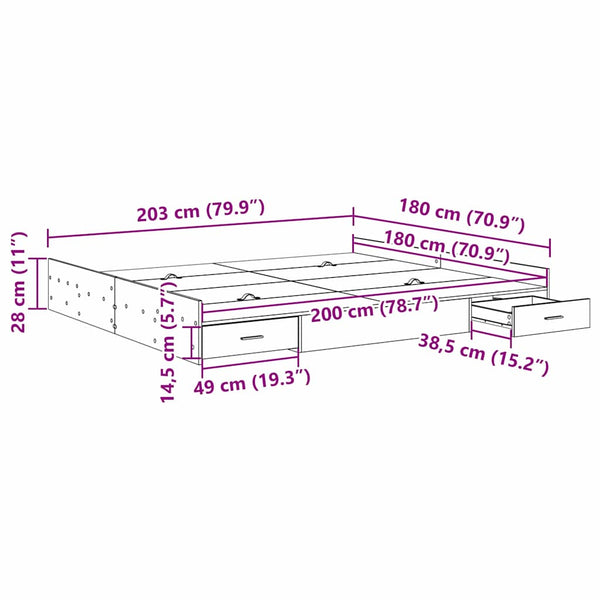 Aufbewahrungsbettgestell 180x200 cm Schwarz Eiche