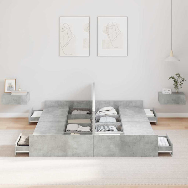 Bettgestell mit Stauraum Beton Grau 160x200 cm