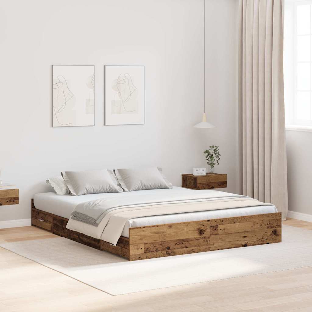 Bettgestell mit Stauraum Altholz 150x200 cm