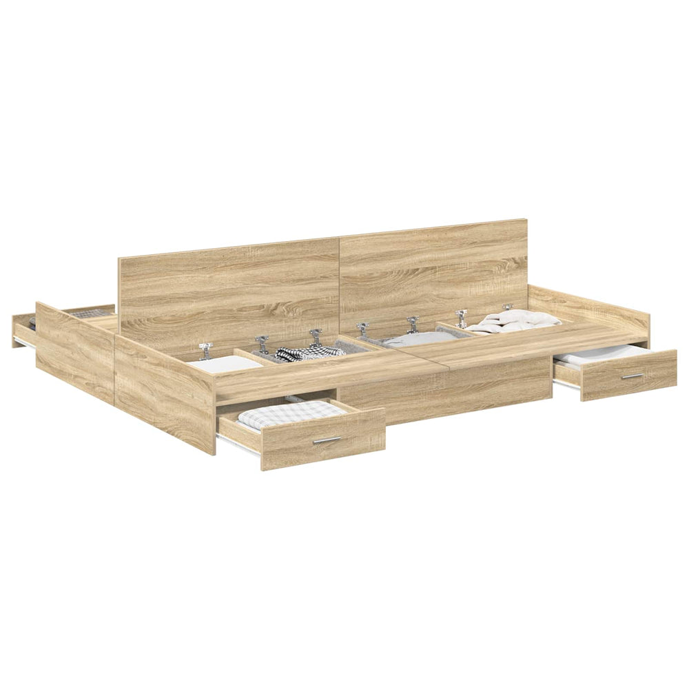 vidaXL Storage Bed Frame with Headboard Sonoma Oak 140 x 200 cm
