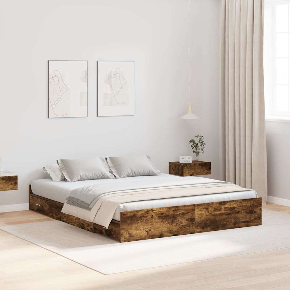 vidaXL Storage Bed Frame Smoked Oak 140 x 200 cm