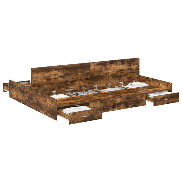 vidaXL Storage Bed Frame Smoked Oak 140 x 200 cm