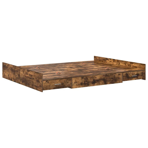 vidaXL Storage Bed Frame Smoked Oak 140 x 200 cm
