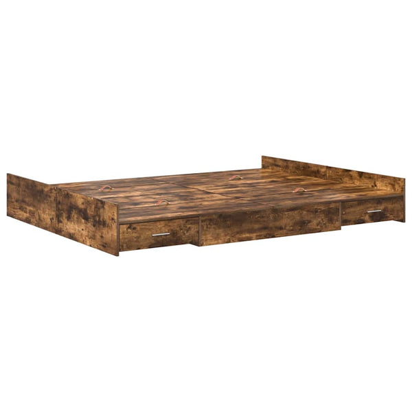 vidaXL Storage Bed Frame Smoked Oak 140 x 200 cm