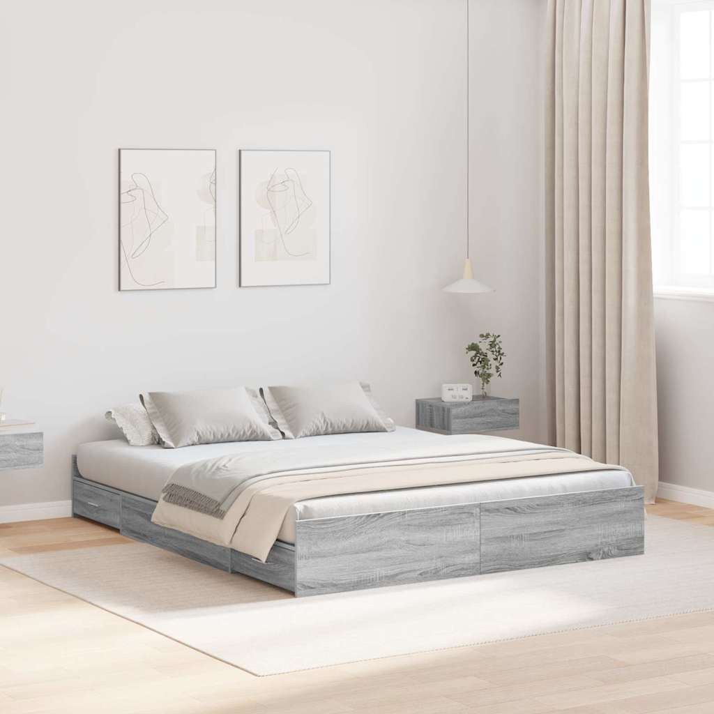 vidaXL Storage Bed Frame Sonoma Grey 140 x 200 cm