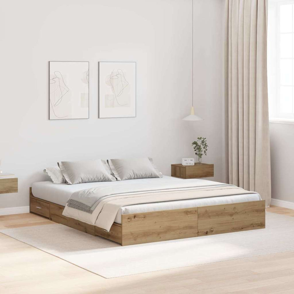 vidaXL Storage Bed Frame Artisan Oak 140 x 200 cm