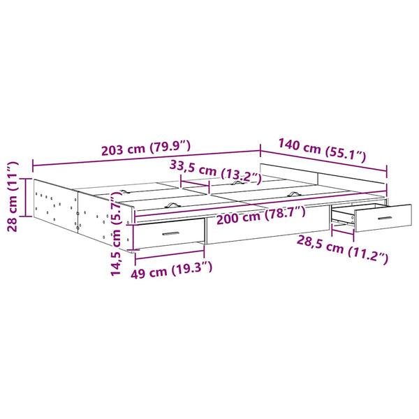 vidaXL Storage Bed Frame Artisan Oak 140 x 200 cm