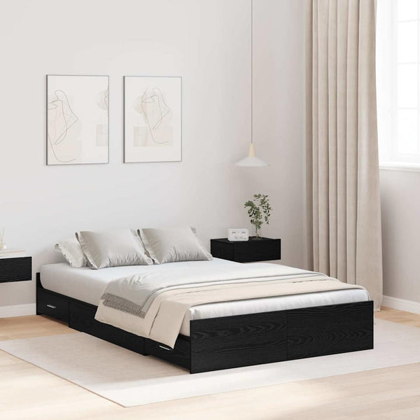 vidaXL Storage Bed Frame Black Oak-Effect 120 x 200 cm