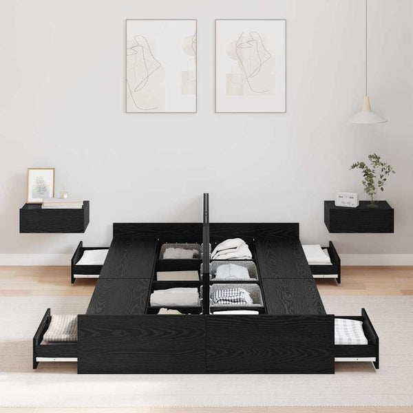 vidaXL Storage Bed Frame Black Oak-Effect 120 x 200 cm