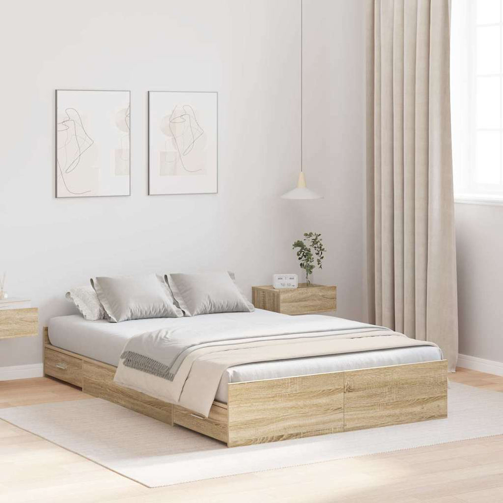 vidaXL Storage Bed Frame with Headboard Sonoma Oak 120 x 200 cm