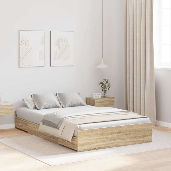 vidaXL Storage Bed Frame with Headboard Sonoma Oak 120 x 200 cm