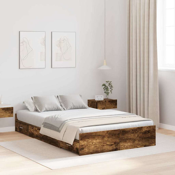 vidaXL Storage Bed Frame Smoked Oak 120 x 200 cm