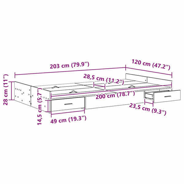 vidaXL Storage Bed Frame Smoked Oak 120 x 200 cm