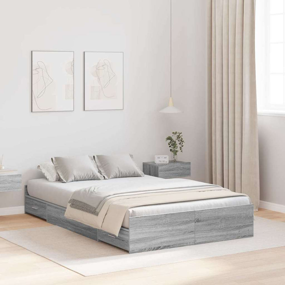 vidaXL Storage Bed Frame Sonoma Grey 120 x 200 cm