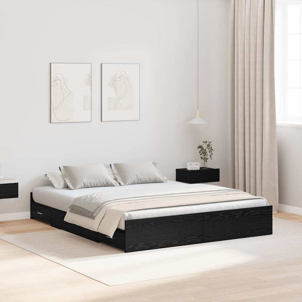 vidaXL Storage Bed Frame Black Oak-Effect 140 x 190 cm