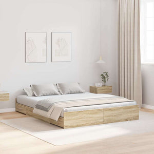 vidaXL Storage Bed Frame with Headboard Sonoma Oak 140 x 190 cm