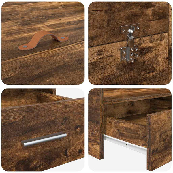 vidaXL Storage Bed Frame Smoked Oak 140 x 190 cm