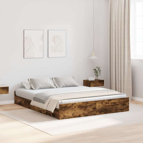 vidaXL Storage Bed Frame Smoked Oak 140 x 190 cm