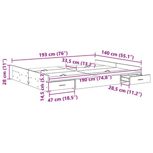 vidaXL Storage Bed Frame Smoked Oak 140 x 190 cm