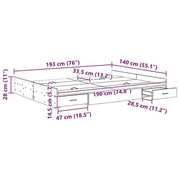 vidaXL Storage Bed Frame Reclaimed Wood 140 x 190 cm Engineered Wood