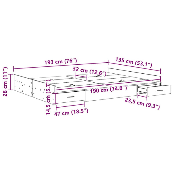 vidaXL Storage Bed Frame White 135 x 190 cm Engineered Wood