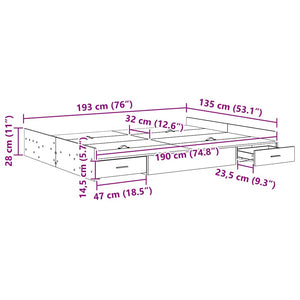 vidaXL Storage Bed Frame Reclaimed Wood 135 x 190 cm Engineered Wood