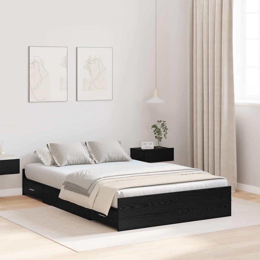 vidaXL Storage Bed Frame Black Oak-Look 120 x 190 cm