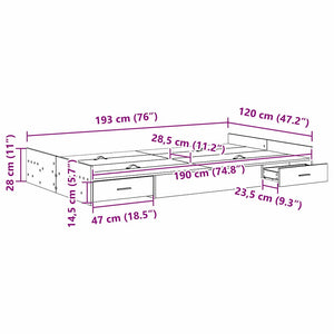 vidaXL Storage Bed Frame Black Oak-Look 120 x 190 cm
