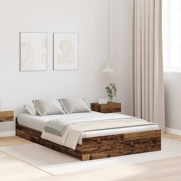 vidaXL Storage Bed Frame Reclaimed Wood 120 x 190 cm Engineered Wood