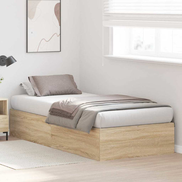 vidaXL Storage Bed Frame Sonoma Oak 90 x 200 cm Engineered Wood