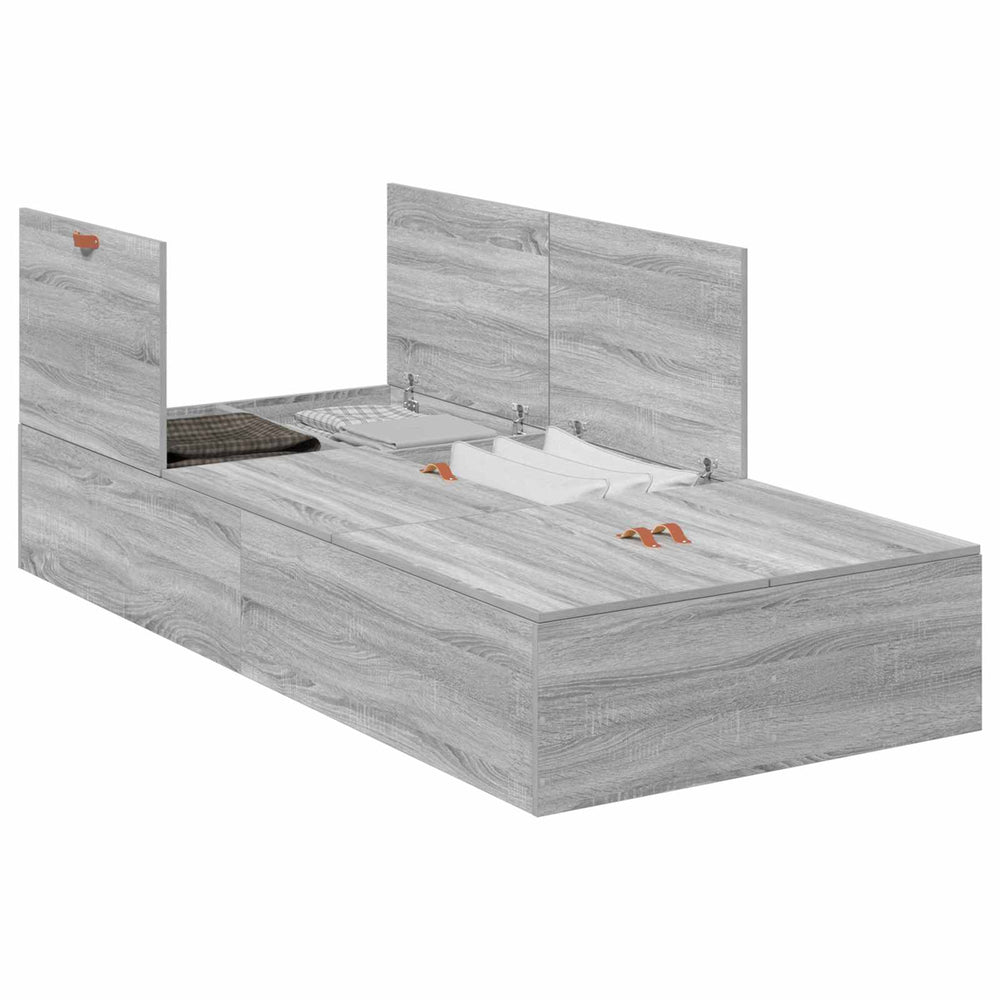 vidaXL Storage Bed Frame with Storage Sonoma Grey 90 x 200 cm