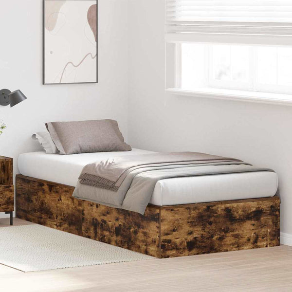 vidaXL Storage Bed Frame Smoked Oak 100 x 200 cm