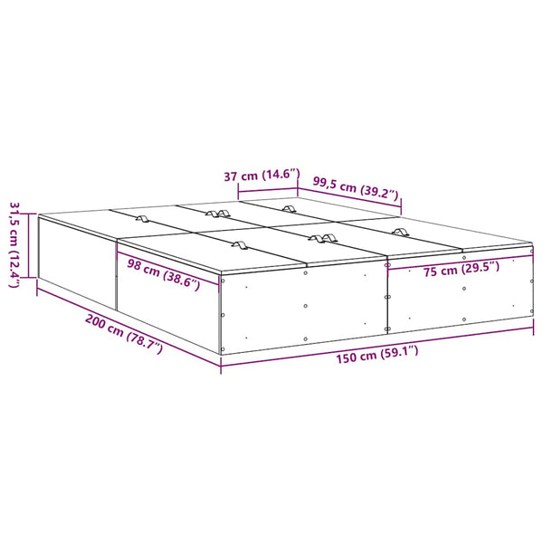 vidaXL Storage Bed Frame with Storage Sonoma Oak 150 x 200 cm