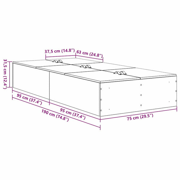 vidaXL Storage Bed Frame Black Oak-Look 70 x 190 cm