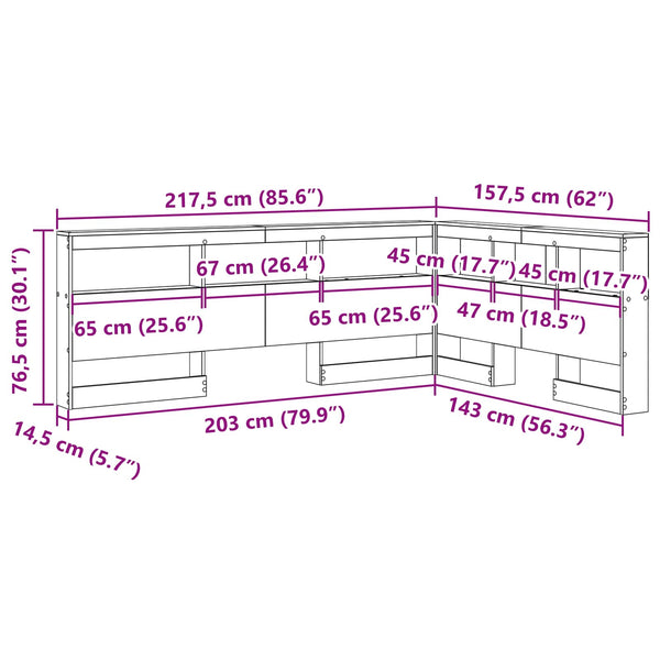 Aufbewahrungskopfteil Geräucherte Eiche 140 cm