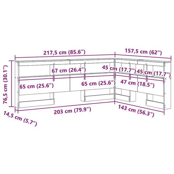 Aufbewahrungskopfteil mit Regal Altholz 140 cm