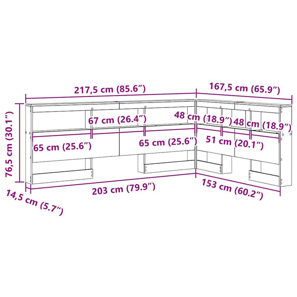 Aufbewahrungskopfteil 150 cm Schwarz Eiche