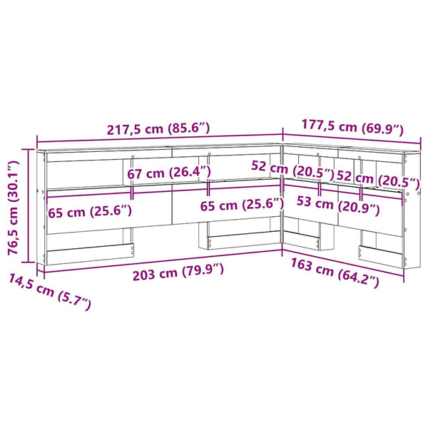 Aufbewahrungskopfteil mit Regal 160cm Altholz