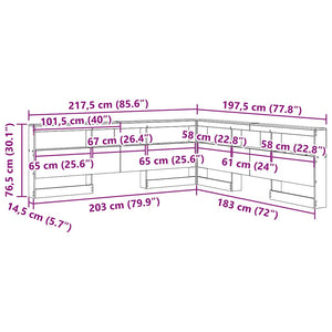 Aufbewahrungskopfteil Schwarz Eiche 180 cm