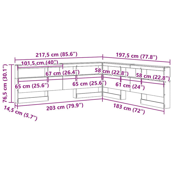 Aufbewahrungskopfteil Schwarz Eiche 180 cm