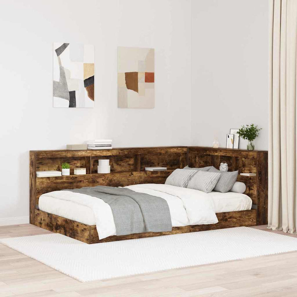 vidaXL Storage Headboard Smoked Oak 207.5 x 137.5 x 76.5 cm