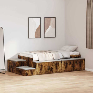 vidaXL Storage Bed Frame Smoked Oak 100 cm Engineered Wood